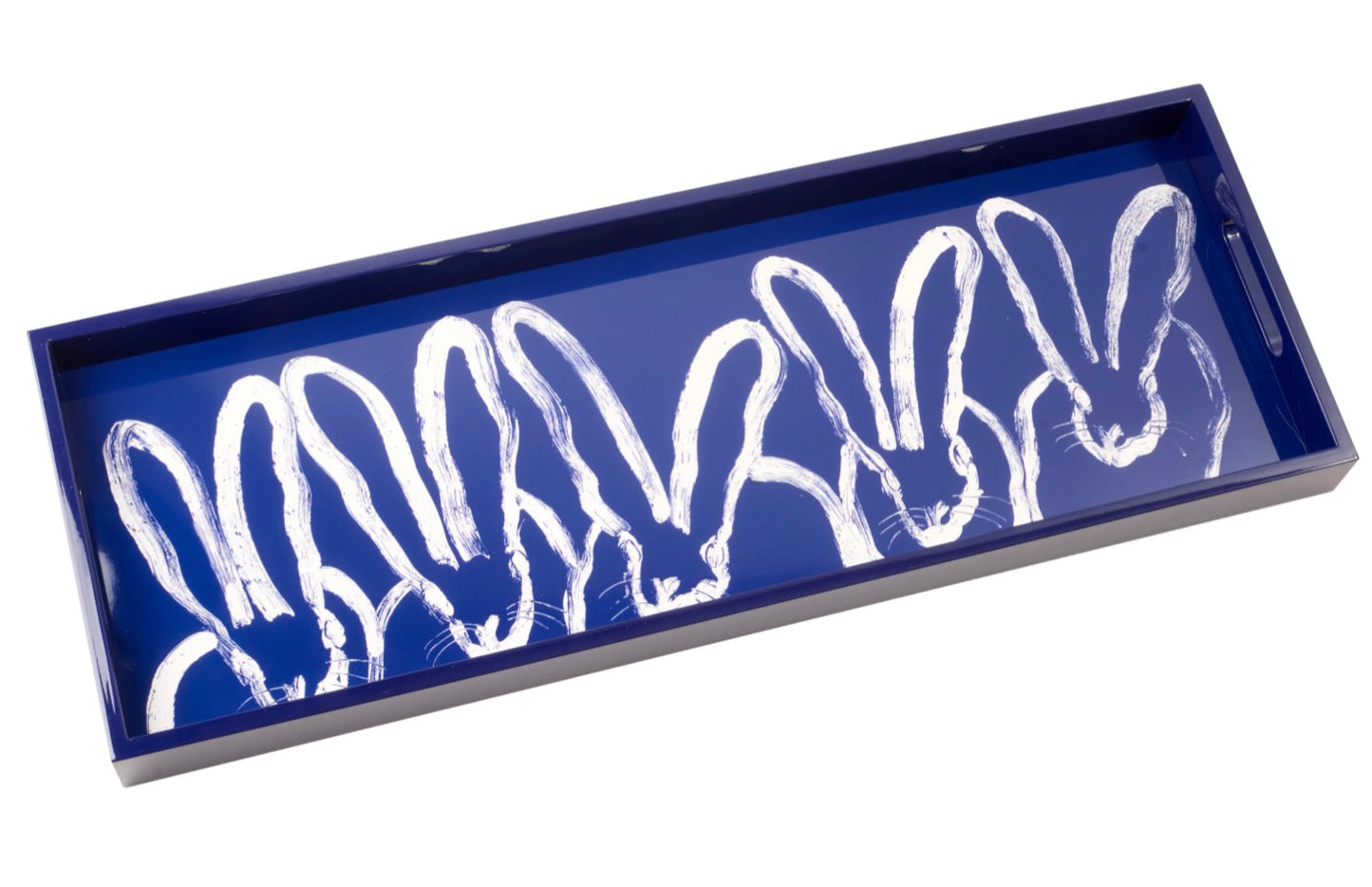 Hunt Slonem Bunny Conga Tray, (White w/Gold, Cobalt w/White, Black w/Gold)