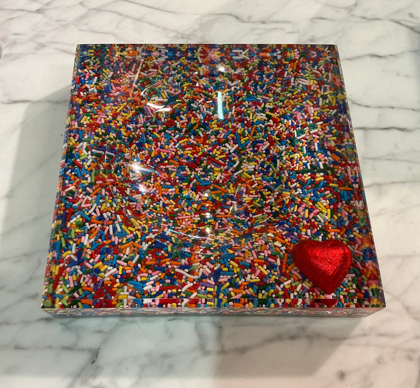 Handmade One-of-a-Kind Resin Candy Dish with Real Candy 8x8x.5 in