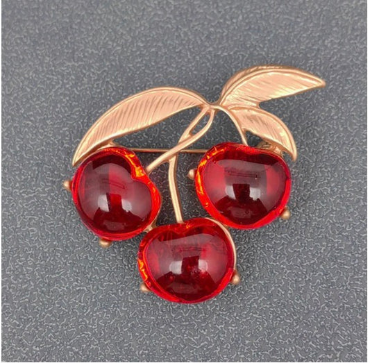 Red Cherries Resin Brooch