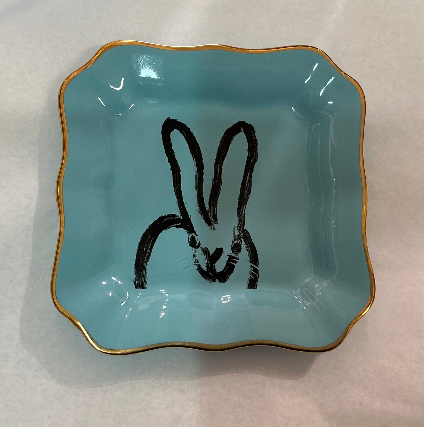 Bunny Portrait Plate with Hand-Painted Gold Rim - Tiffany Blue