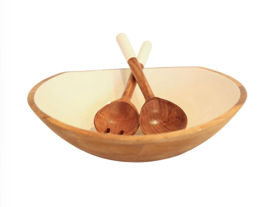 Large Montauk Bowl Enamel and Wood Bowl with Servers