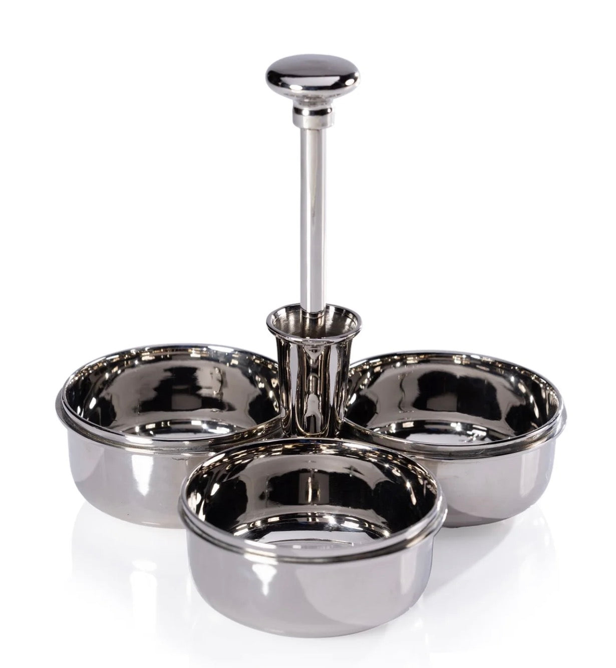 Triple Bowl Condiment Set with Cocktail Pick Holder in Polished Nickel