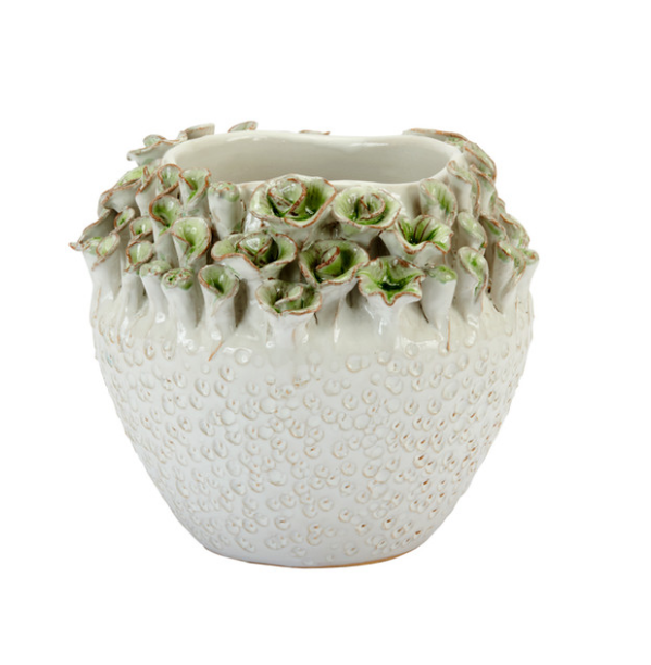 Green Flowers Rounded Pot Vase