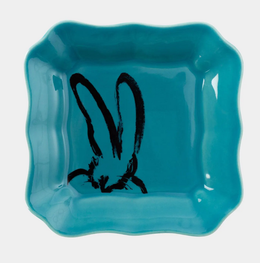 Slonem Bunny Portrait Plate with Hand-Painted Gold Rim - Turquoise