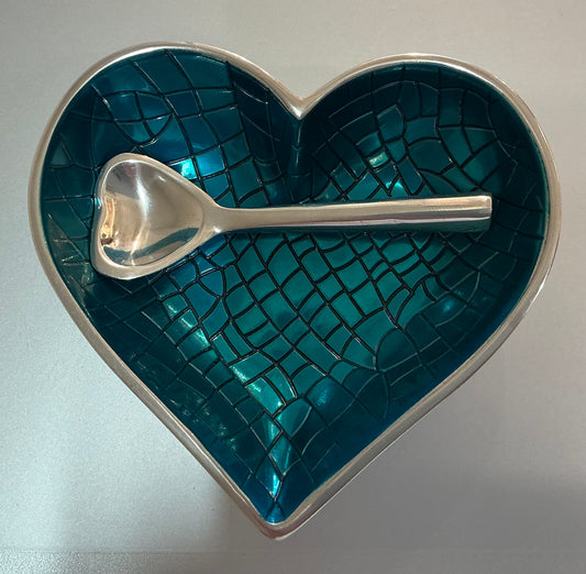 Turquoise and Silver Croc Heart Dish with Spoon