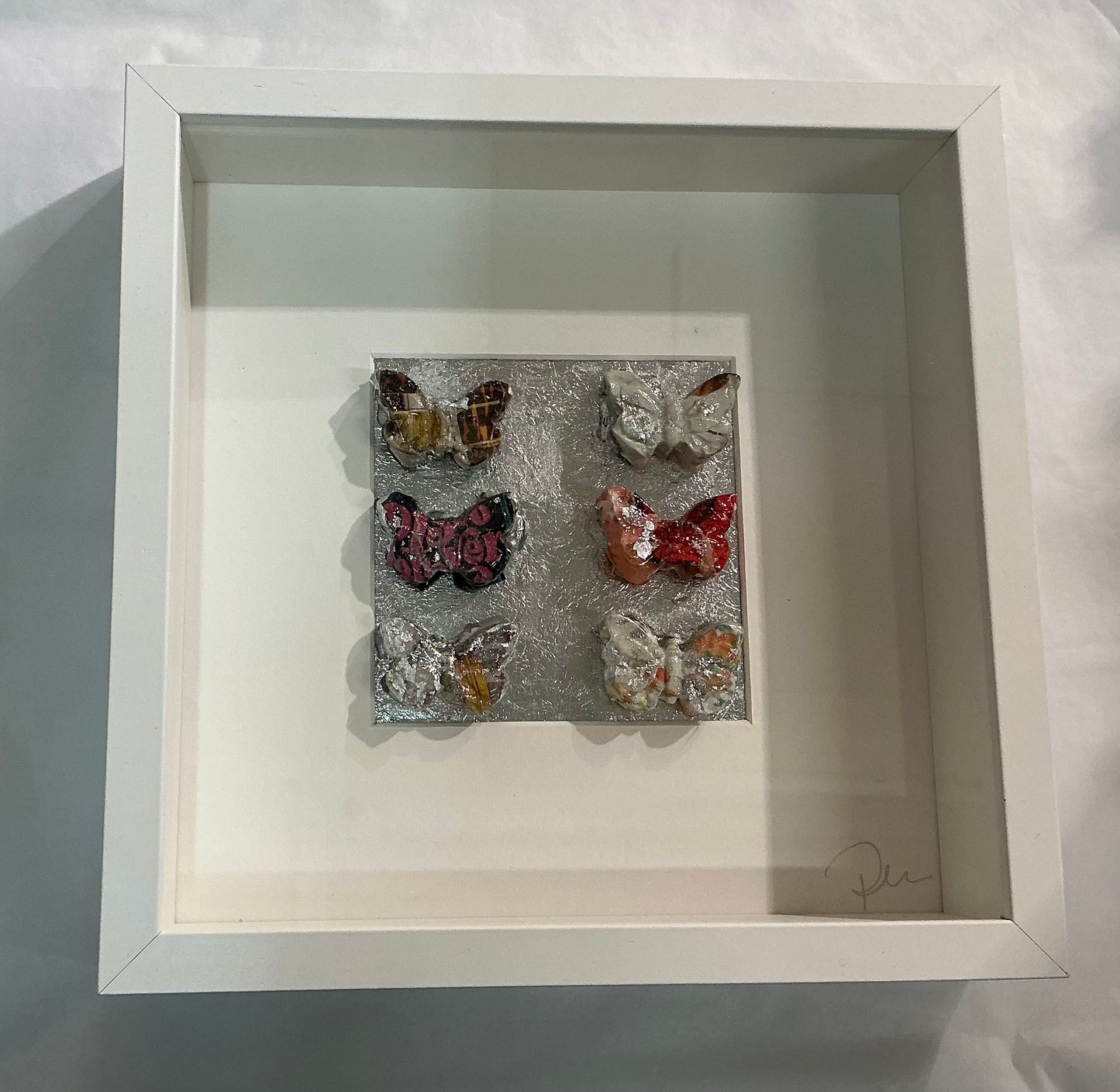 Butterfly Shadow Box (Multicolored) in White Frame