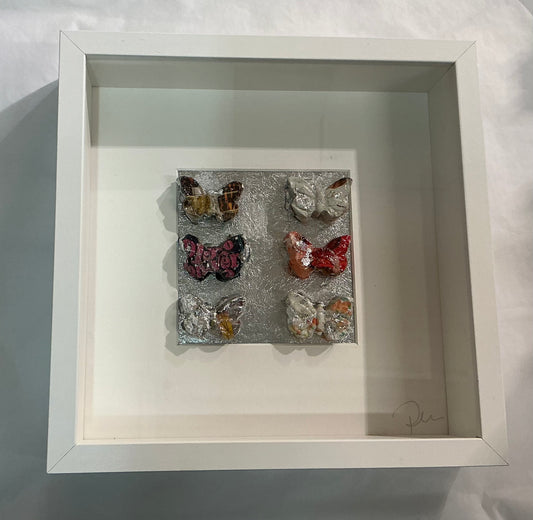 Butterfly Shadow Box (Multicolored) in White Frame