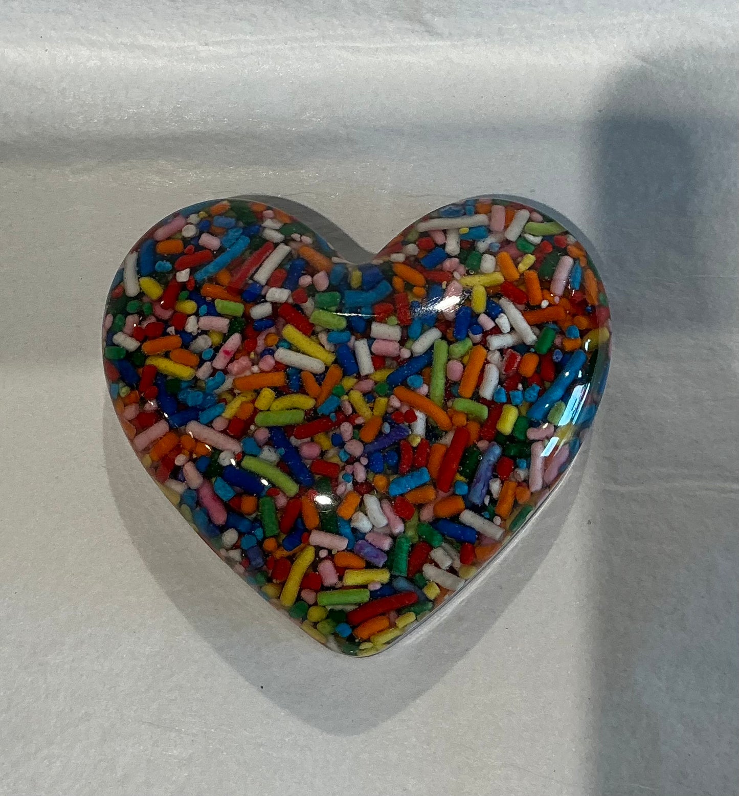 Handmade One-of-a-Kind Heart Shaped Paperweight (w/real sprinkles)