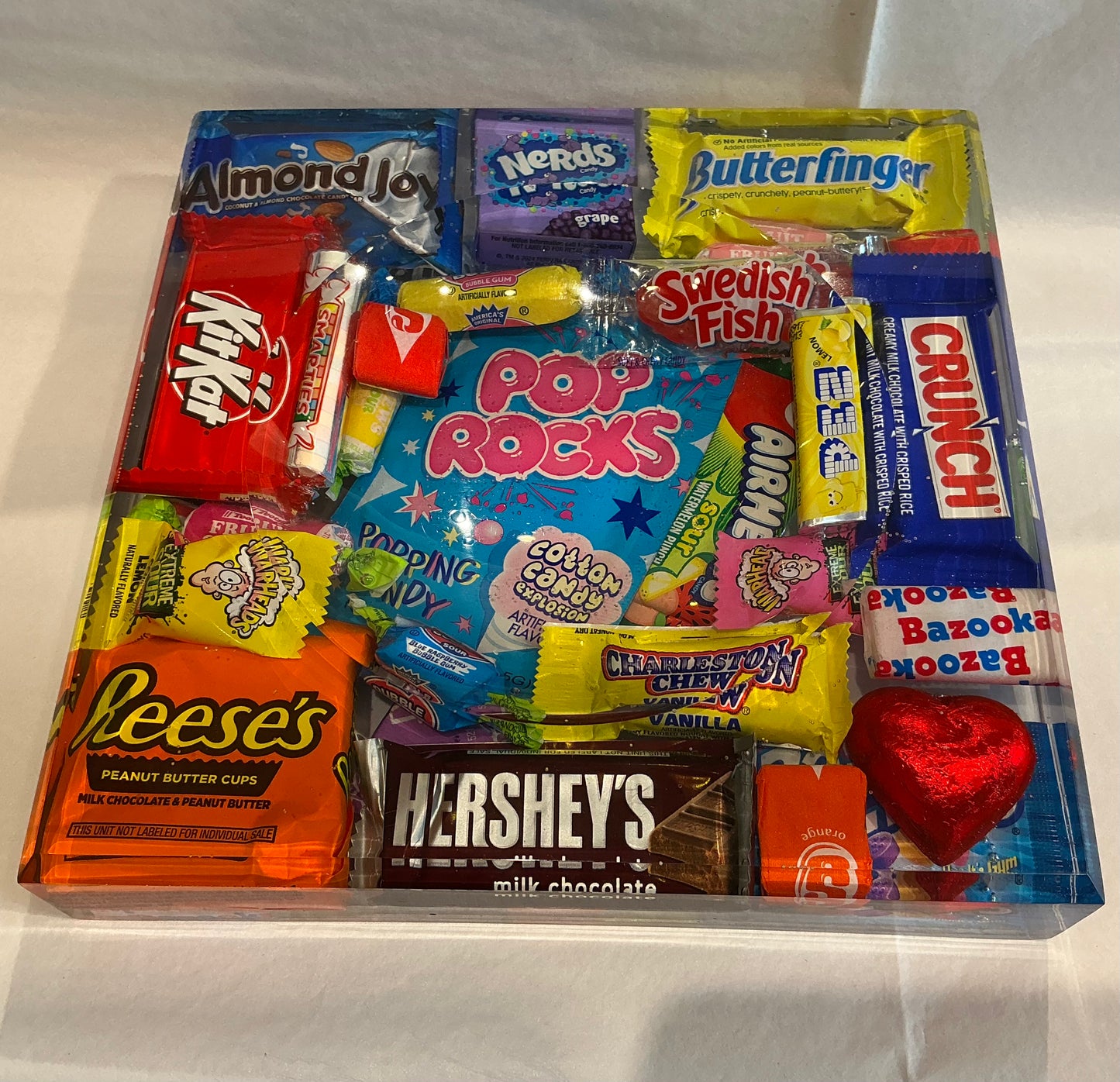 Handmade One-of-a-Kind Resin Candy Dish with Real Candy 8x8x.5 in