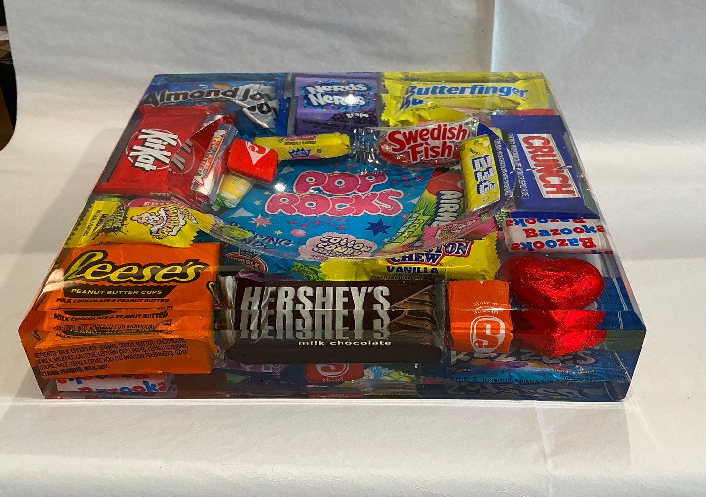 Handmade One-of-a-Kind Resin Candy Dish with Real Candy 8x8x.5 in