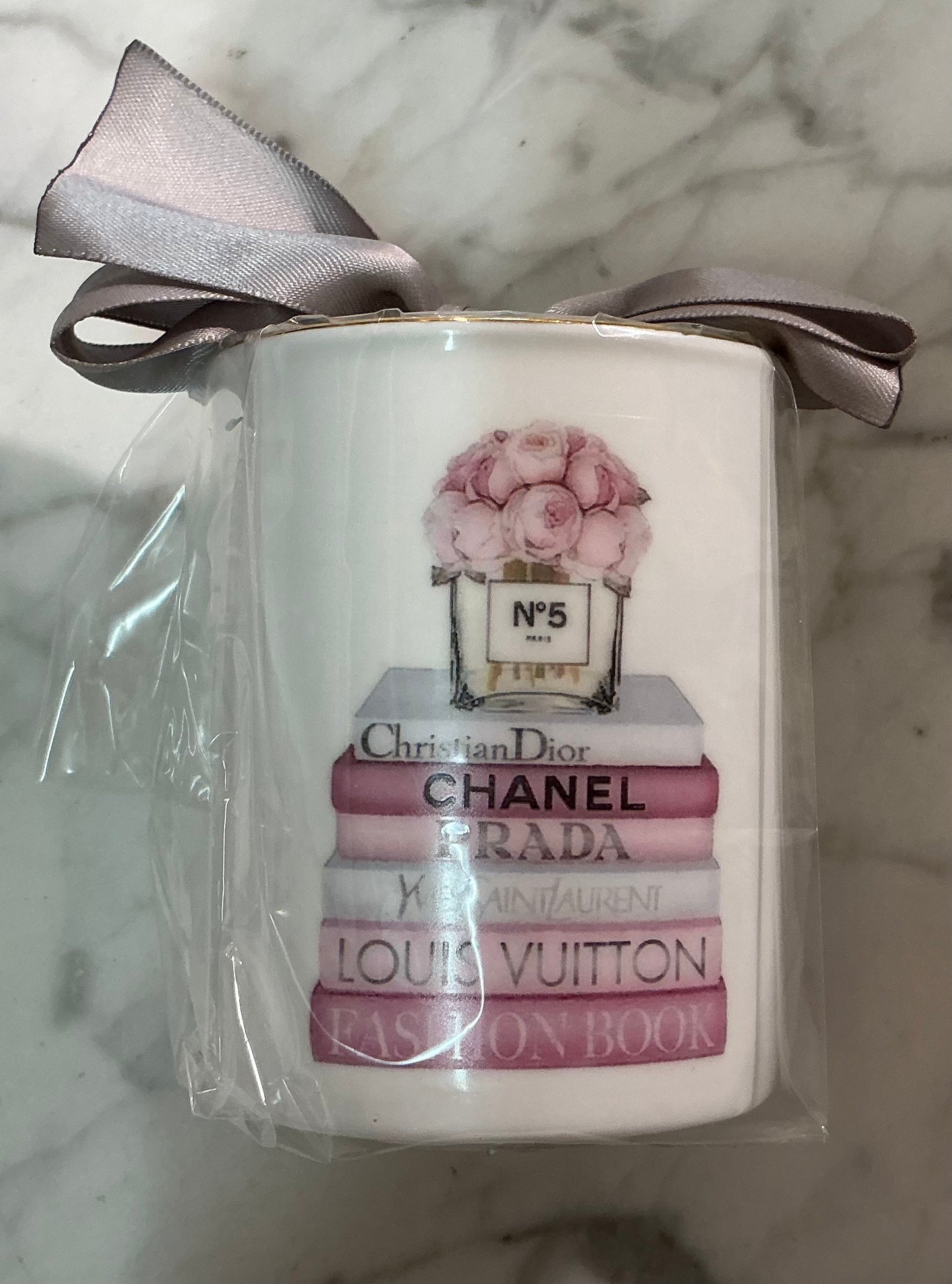 Pencil Cup Candle, Black Book Stack  , Pink