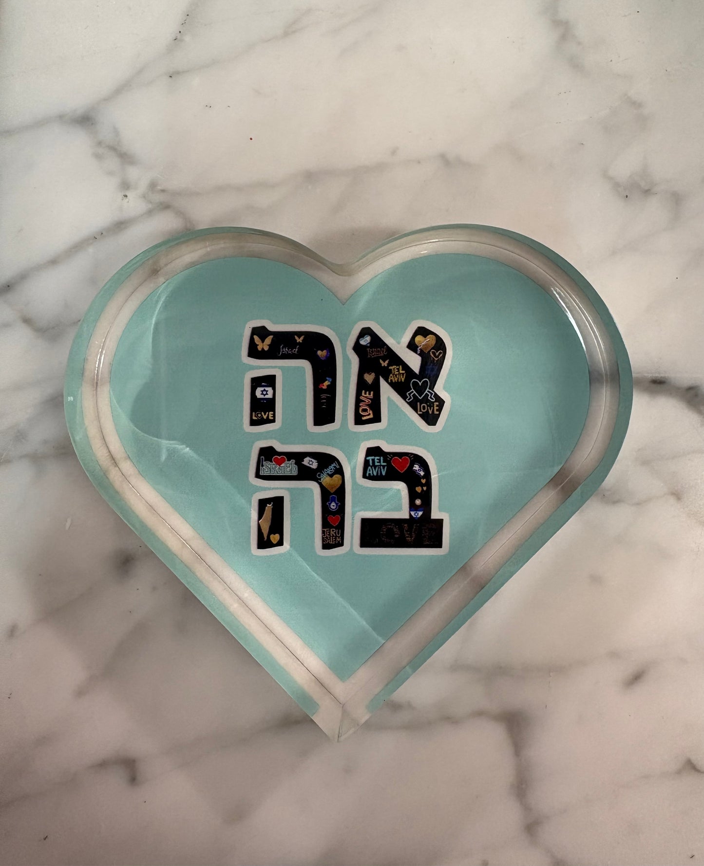 Acrylic Napkin Weight, Ahava Heart
