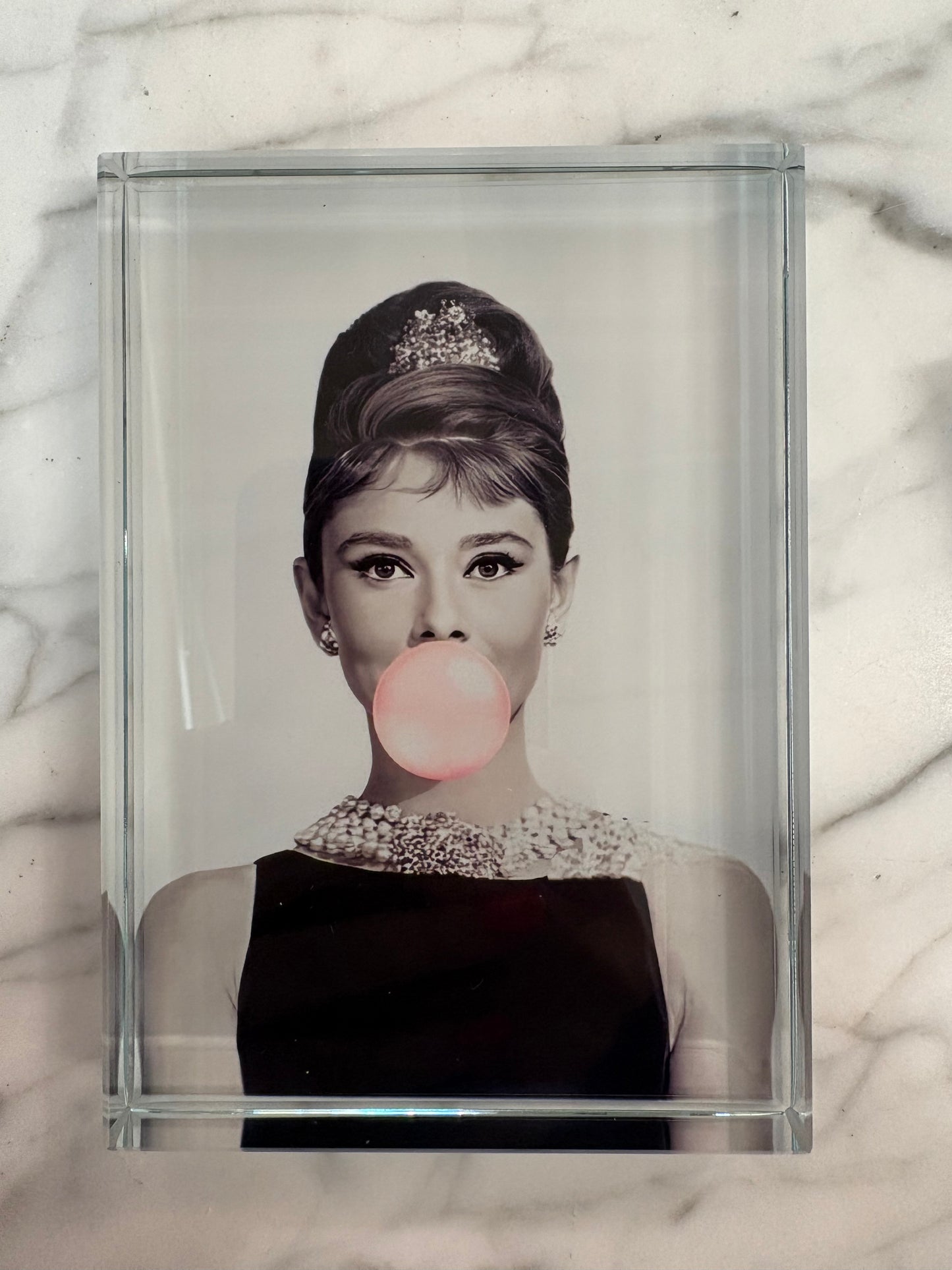 Glass Block - Audrey Hepburn-Bubblegum