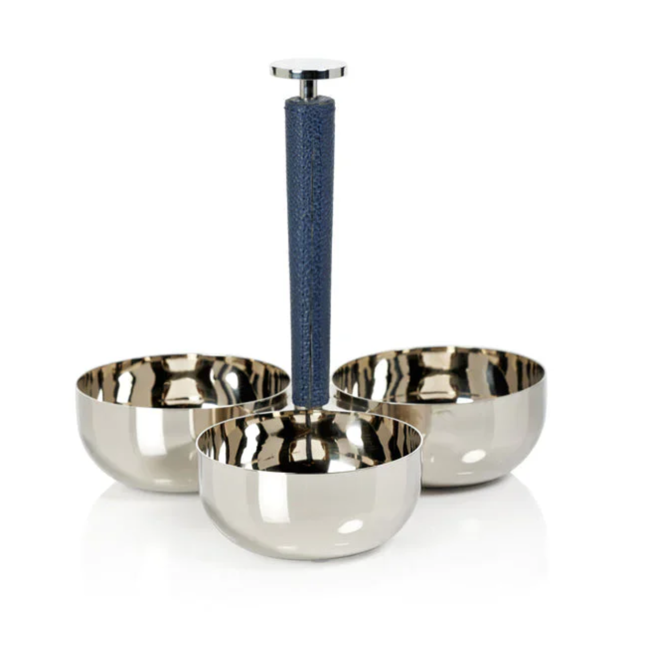 LAGUNA NICKEL & LEATHER TRIPLE CONDIMENT SET