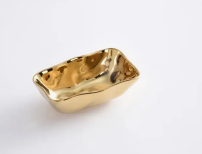 Mini Rectangular Bowl in Gold Porcelain