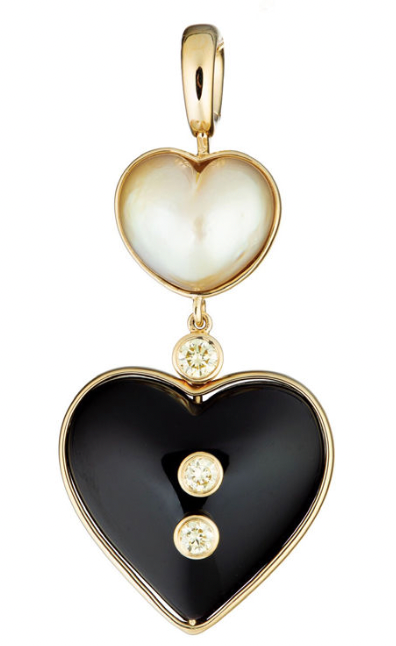 South Sea Pearl and Onyx Heart Charm by Guita M