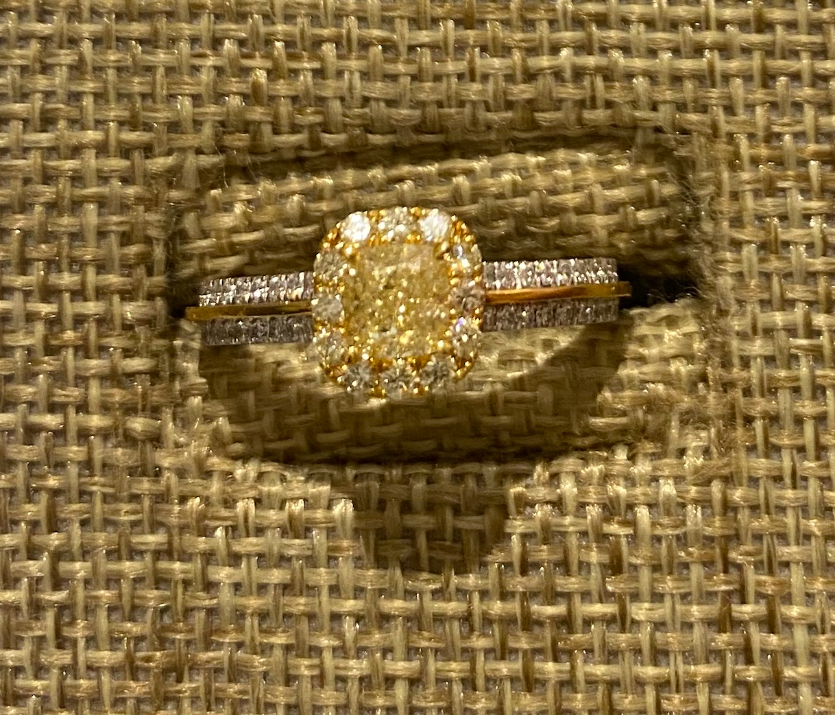 Cushion Cut Yellow Diamond Ring
