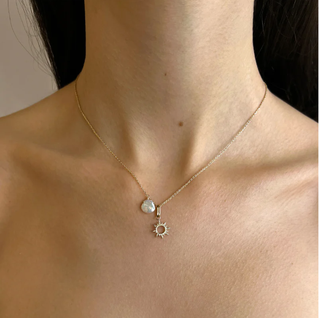 Sun Charm Necklace in 14K