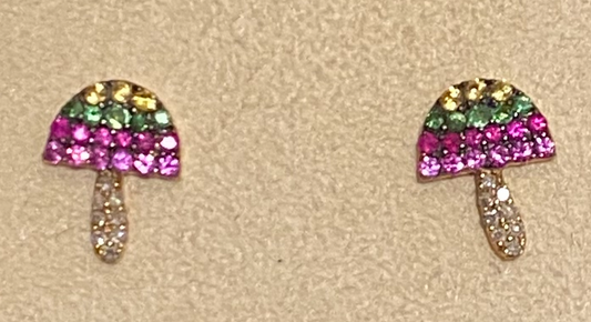 Rainbow Mushroom Earrings-(Each/Single)