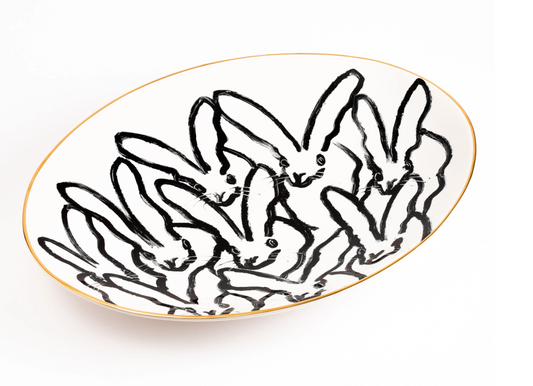 Rabbit Run Oval Serving Platter with Hand-Painted Gold Rim