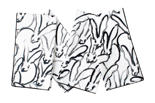 Rabbit Run Cotton Dinner Napkin - White with Black Rabbits