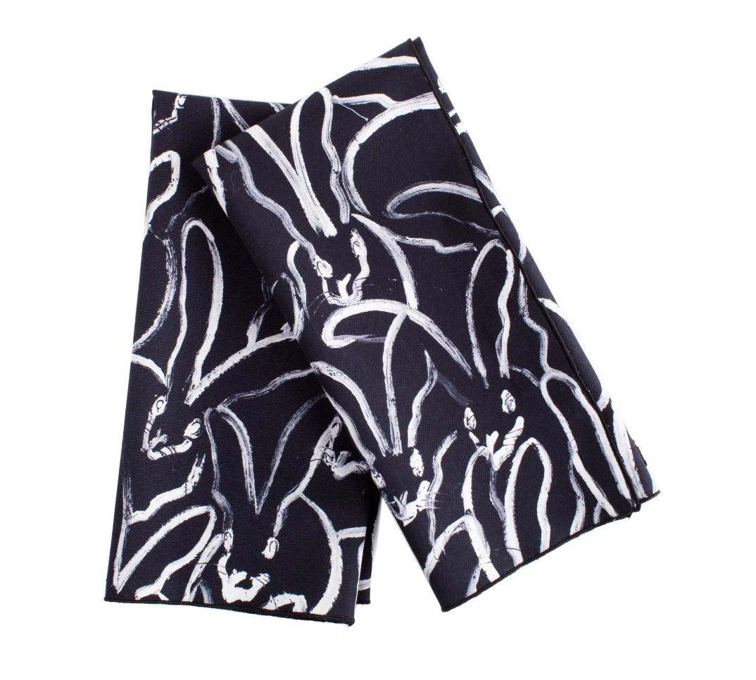 Rabbit Run Cotton Dinner Napkin - Black with White Rabbits