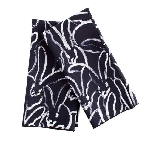 Rabbit Run Cotton Dinner Napkin - Black with White Rabbits