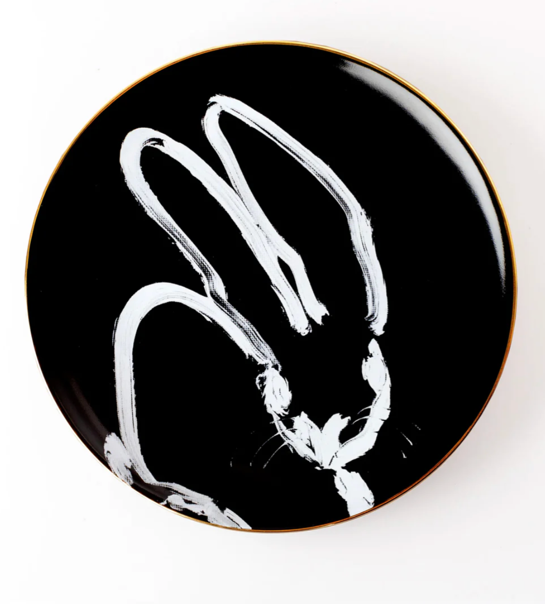 Rabbit Run Dinner Plate Black by Hunt Slonem