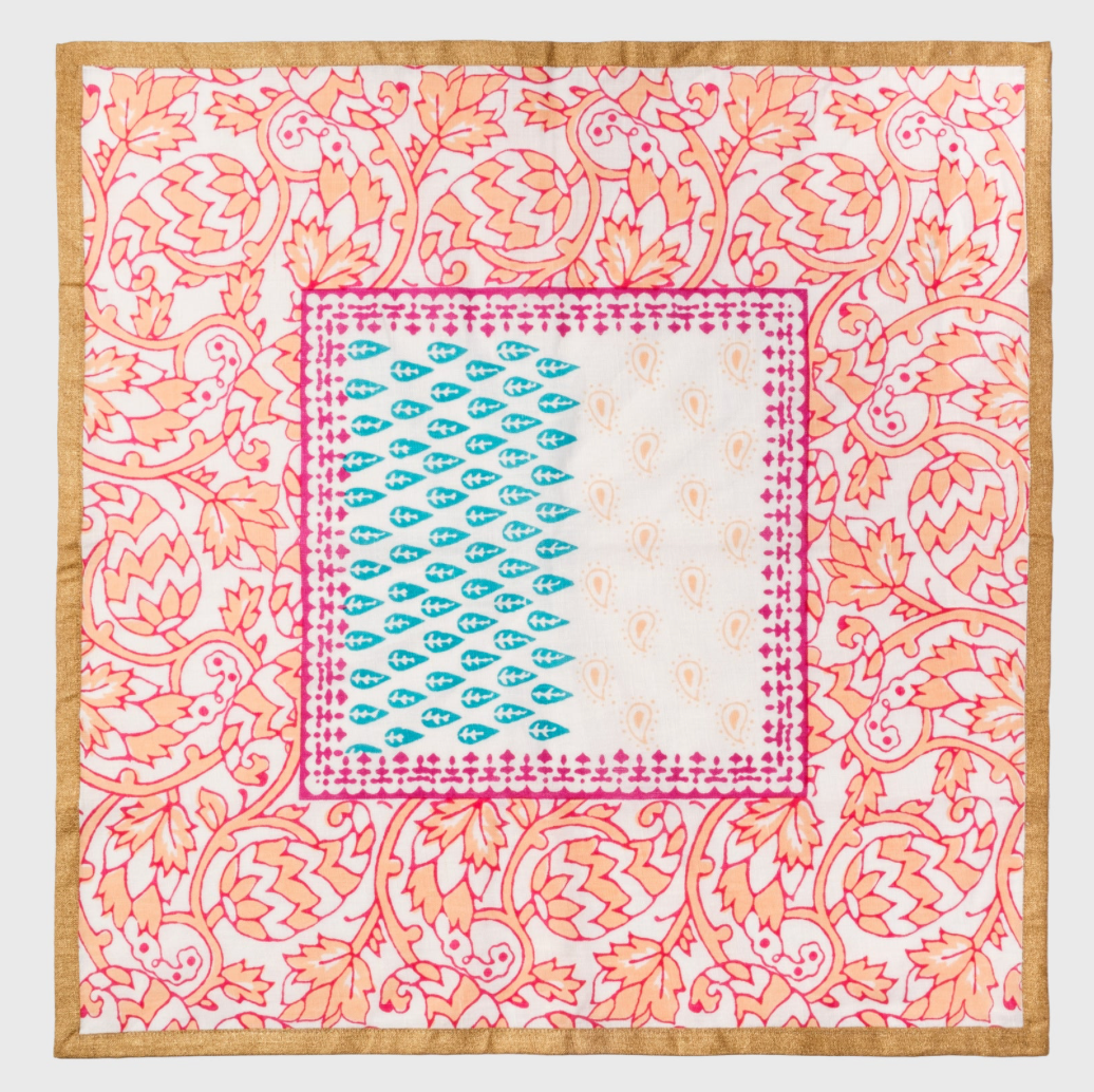Joyful block print napkin, pink