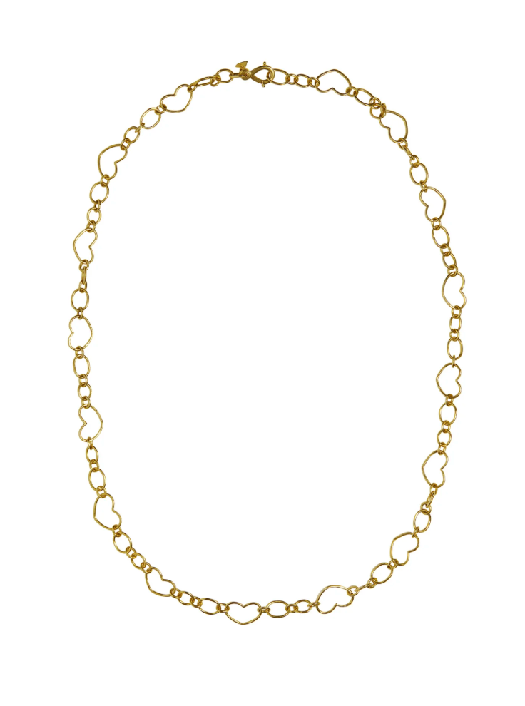Handmade Heart Link Chain Necklace in 18K