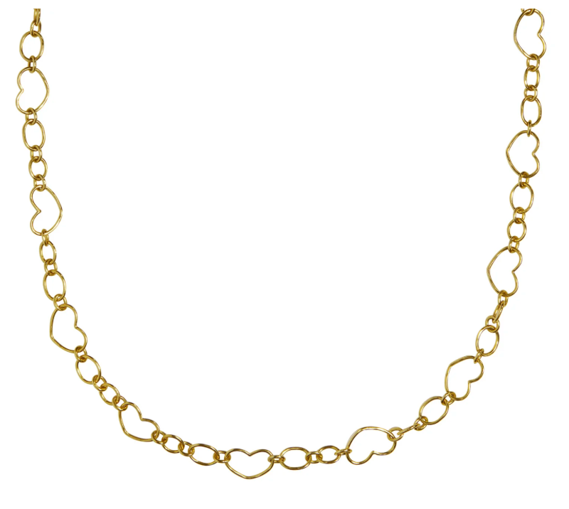 Handmade Heart Link Chain Necklace in 18K