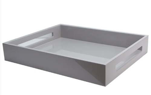 Chiffon Grey Lacquered Serving Tray 16x14