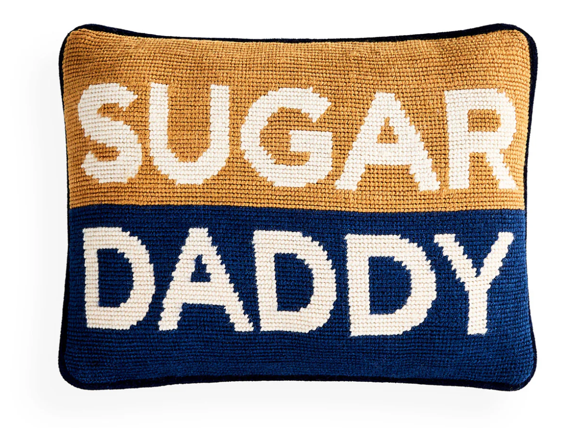 Sugar Daddy Needlepoint Pillow by Jonathan Adler