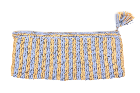 Purple & Tan Raffia Mahjong Bag