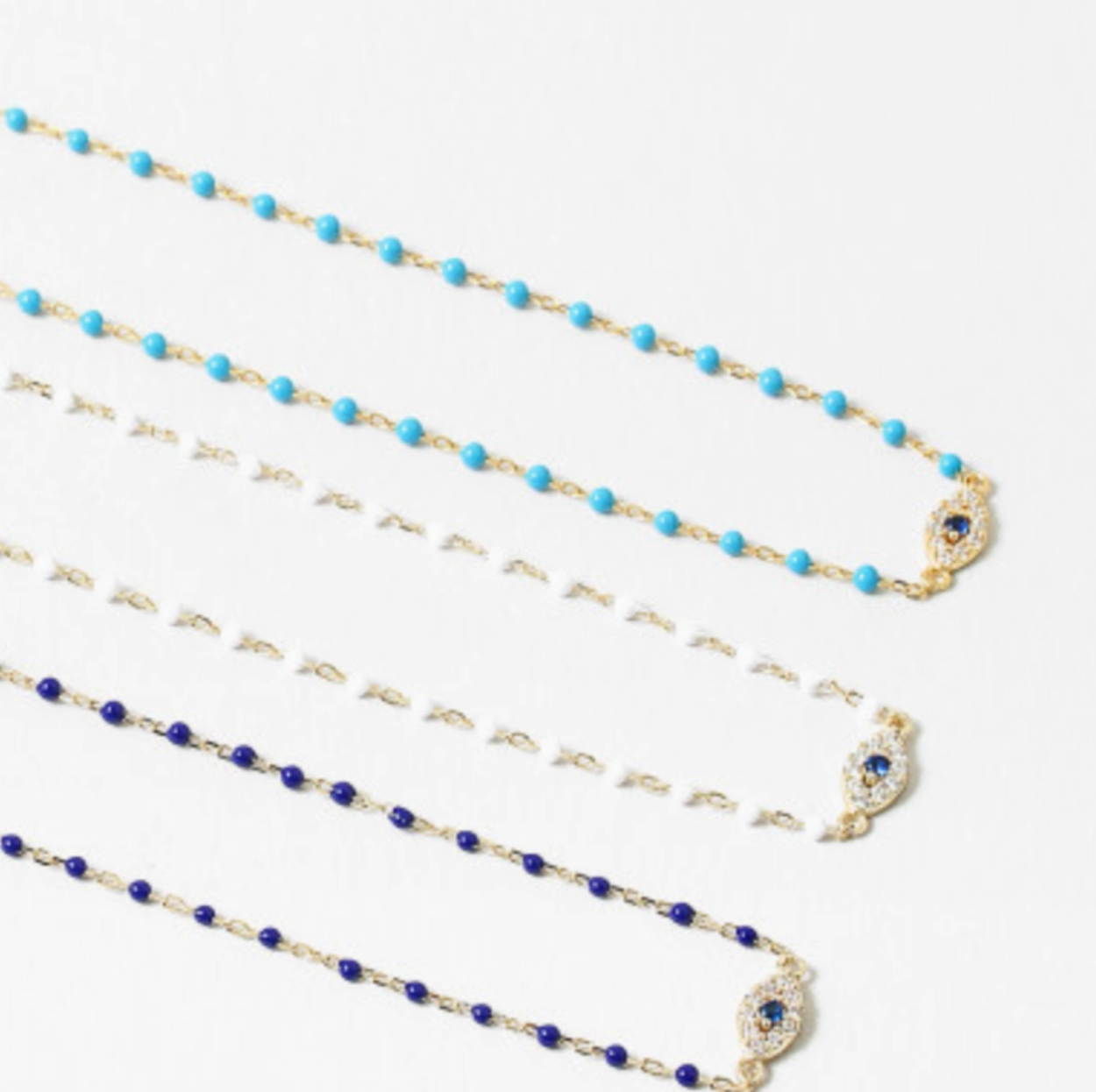 Enamel Evil Eye Necklace /Sterling Silver Gold and White