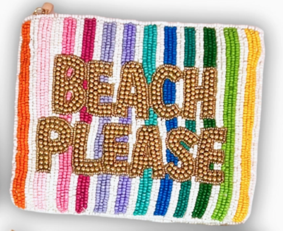 Beach Please XL Beaded Coin Purse/Clutch
