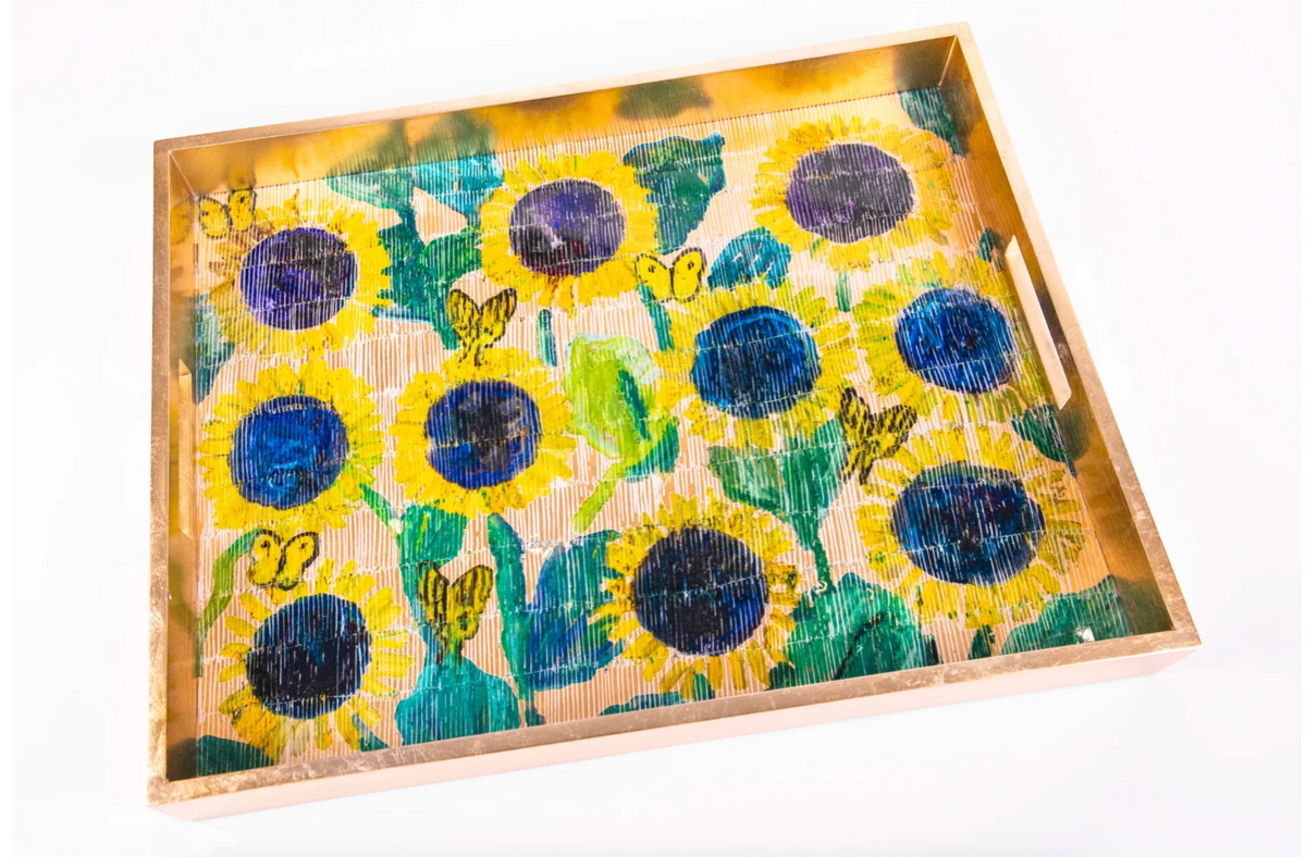 Sunflower Garden Gold Leaf Tray