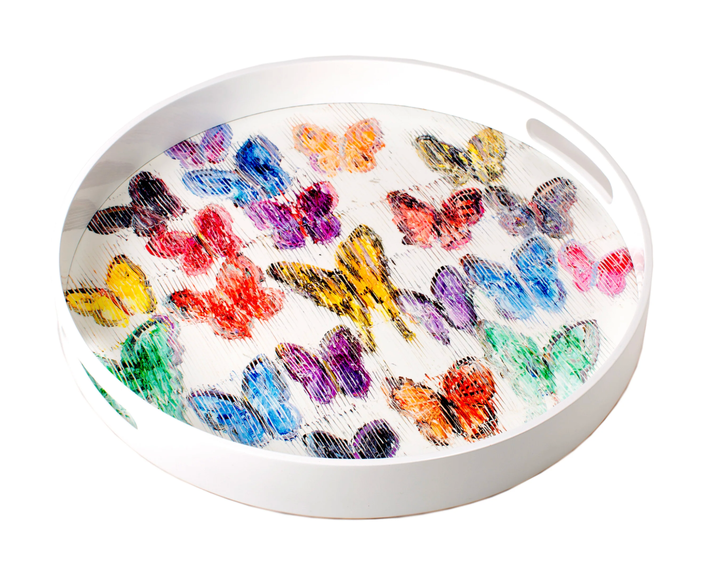Spring Butterflies Round Lacquer Tray