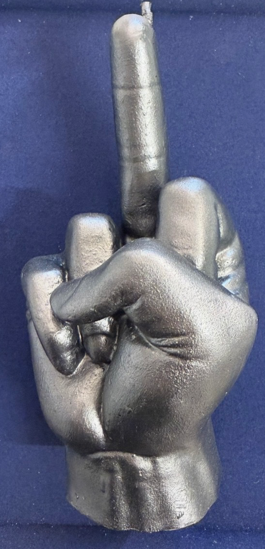 Middle Finger Soy Candle in Silver Color