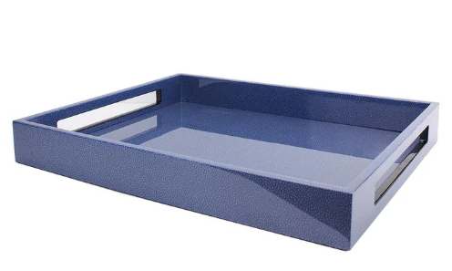 Blue Shagreen Medium Lacquered Serving Tray 16" x 14"
