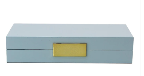 Light Blue Lacquered Jewelry Box With Gold 4x9