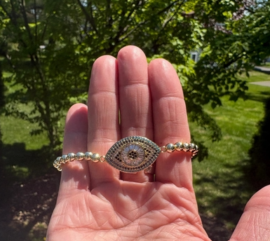 Gold Beaded Crystal Evil Eye Bracelet