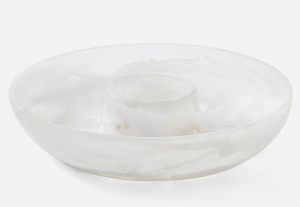 Hugo, White Swirled, Chip and Dip Bowl in Resin