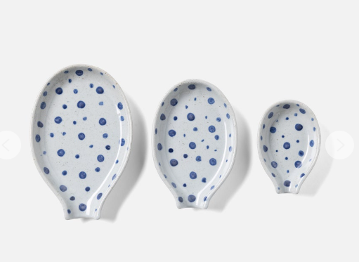 Jemma Blue/White Salt Glaze Dots Spoon Rests (Set of 3)