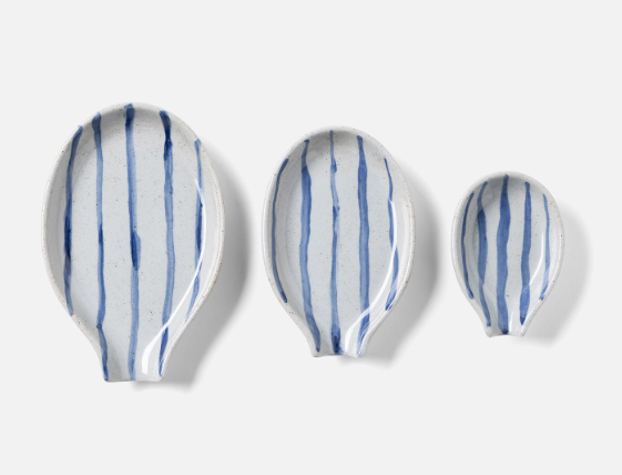 Jemma Blue/White Salt Glaze Stripes Spoon Rests (Set of 3)