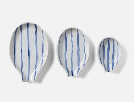 Jemma Blue/White Salt Glaze Stripes Spoon Rests (Set of 3)
