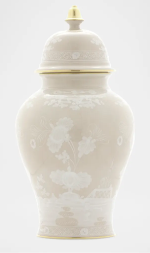 Ginori Oriente Italiano 15" Meringa Potiche Vase with Cover