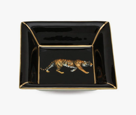 Magnificent Wildlife Tiger - Square Trinket Tray in Black by Halycon Days