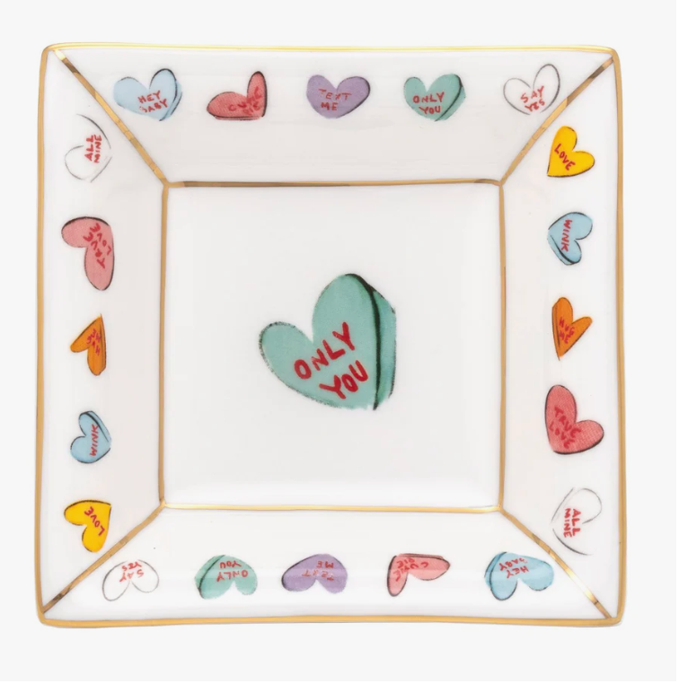 Tug Rice "Only You" - Fine Bone China Square Trinket Tray in White by Halcyon Days