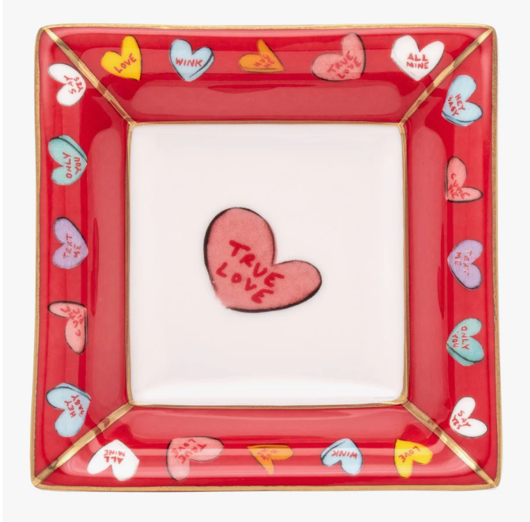 Tug Rice "True Love" - Fine Bone China Square Trinket Tray in Red by Halcyon Days